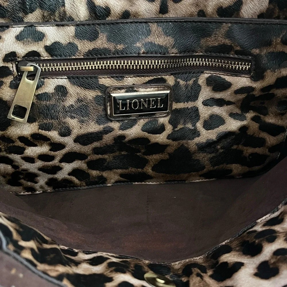 LIONEL Leopard Bag Faux Leather Suede Trim‎ Studded Braided Handles Western